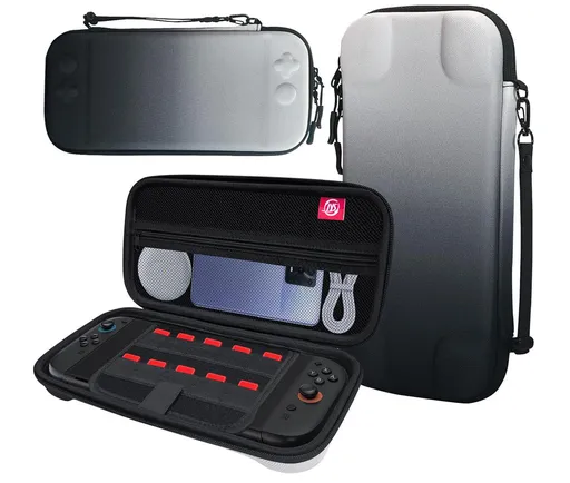 Portable Hard Shell Travel Case for Nintendo Switch/Switch Lite/OLED - Game Card Slots & Accessory Pocket(Gradient gray and white)