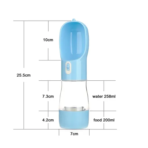 Pet Water Bottle with Integrated Feeder, Blue