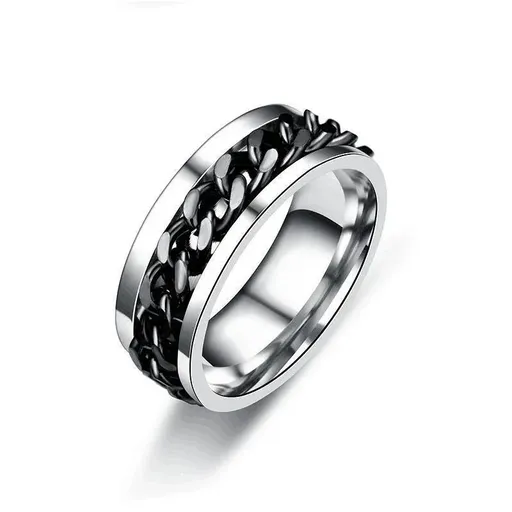 Spinner Rings Mens Womens Fidget Rotating Ring Silver Stainless Steel Size 7 - Black