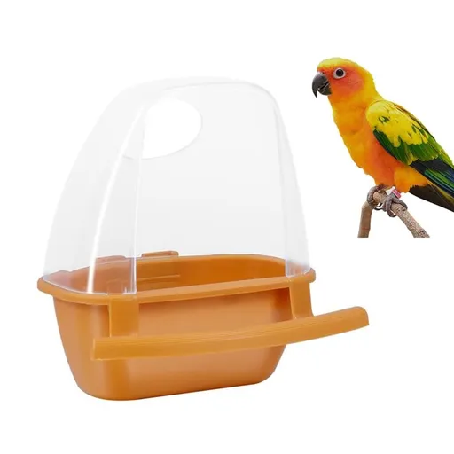Bird Feeder Bird Cage Food Water Feeder Hanging Plastic Foods Feeding Box Parrot Cage Foods Container Cage Accessories (Brown)