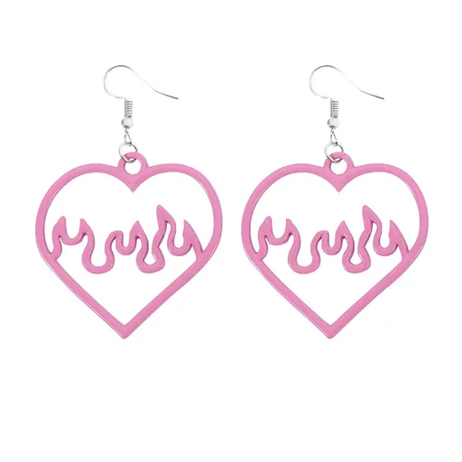 Lightweight Acrylic Flame Heart Dangle Earrings Unique Charm Hollow Flame Love Heart Earrings for Women Girls Friends Jewelry Gift
