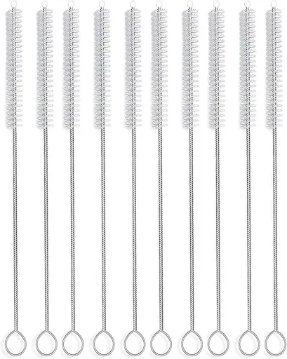 12 Inch Extra Long Straw Brush Cleaner (10 Pack), Flexible Nylon Tube Cleaning Brushes with 0.4 Inch Bristle Head, Rust-Proof Stainless Steel Wire for Reusable Tumbler Straws, Pet Fountains & Pipes
