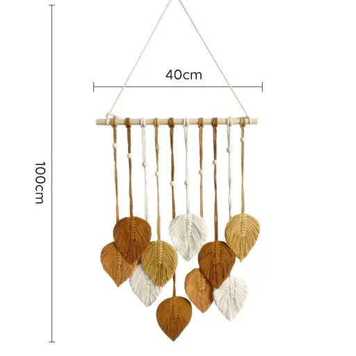 Brown 40*100cm Handmade Macrame Leaf Wall Hanging - Cotton Boho Tapestry, Machine Washable, - Nordic Style Decor for Bedroom, Living Room, Nursery