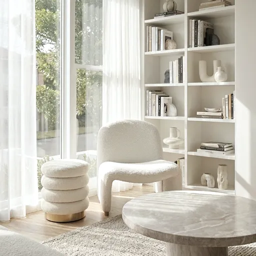 Interior Ave - Haven Curved Boucle Armchair – Sculptural White
