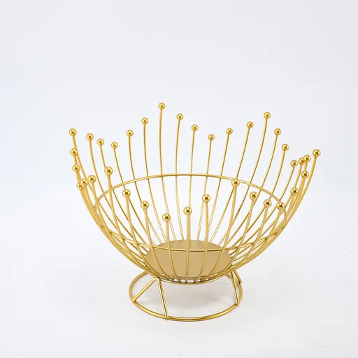 Pedestal Base Gold Modern Metal Wire Fruit Basket Bowl - Countertop Storage for Fruit & Snacks