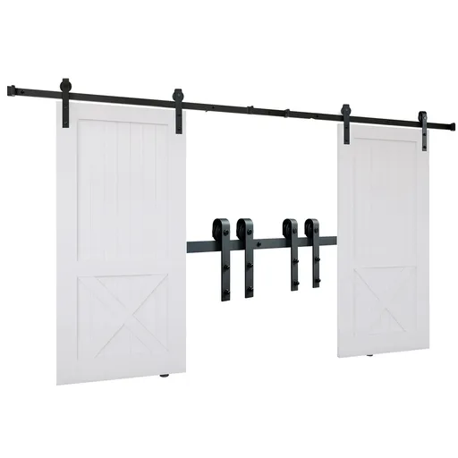 2440 mm Sliding Barn Door Hardware Closet Track Kit for Double Doors J Hanger