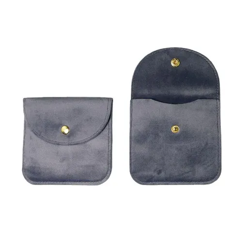 10pcs Velvet Jewelry Pouch Button Closure Thick Soft Ring Necklace Storage Bag - Grey