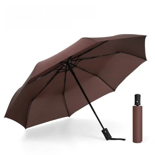 Coffee 97CM Large Folding Automatic Travel Umbrella with 8 Reinforced Fiberglass Ribs - Lightweight Compact Rain & Sun Shield for Backpack Travel and Commuting