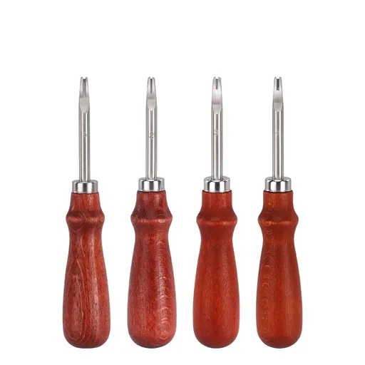Leather Edge Bevelers, 4pc High Carbon Steel Edge Skiving Set, Wood Hand Edge Bevelers, Leather Craft Keen Edge Cutting for Beveling (0.8mm+1mm+1.2mm+1.4mm)