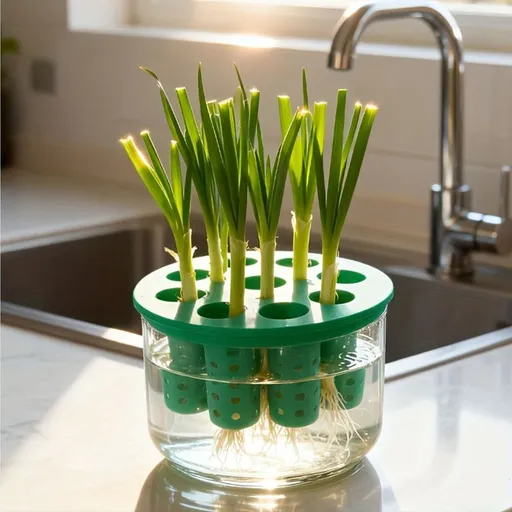 3D Printed Soilless Hydroponic Planting Box for Scallions 鈥?9-Hole Kitchen Desktop Home Garden Regeneration Planter for Herbs, Compact 3.22 x 3.22 x 1.88 Inches