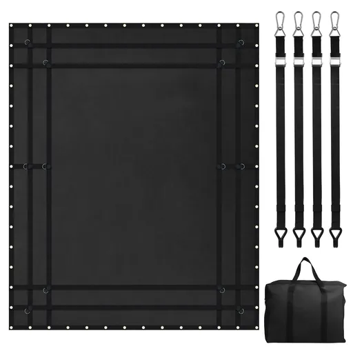 Cargo Net, 3050 x 2670 mm, Heavy Duty Truck Cargo Net for Truck Bed, 4 Adjustable Straps with Carabiners and Rubber Coated Hooks, Durable, Suitable for Pickup, Jeep, Truck, SUV, Boat (Black)