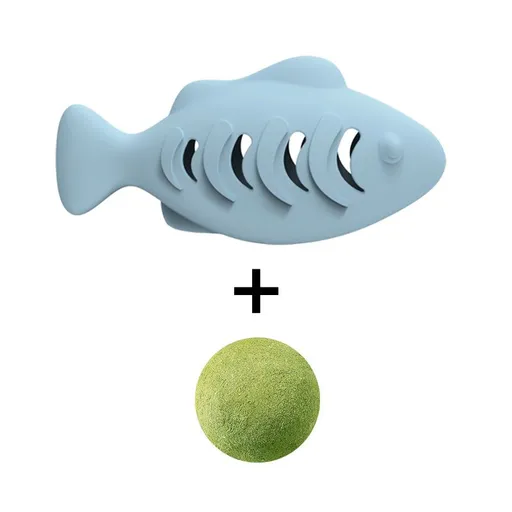2-piece Blue Fish-Shaped Silicone Cat Toy and Catnip– 3-in-1 Interactive & Self-Entertaining Toy with Catnip/Cat food, Dental Care & Hairball Relief – BPA-Free, Food-Grade Safety