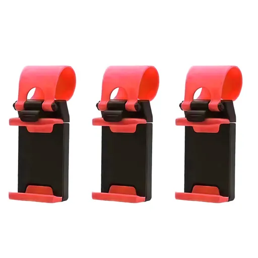 Steering Wheel Phone Mount Red（Pack of 3）- ABS Plastic Car Phone Holder with Silicone Grip, Universal 4-6 Inch Smartphone Clip for Navigation, Hands-Free Driving Accessory