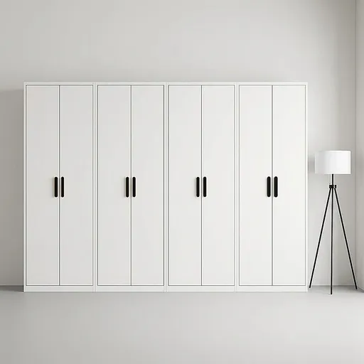 320x200cm 8-Door White Steel 1 Hanging and 3 Shelf Wardrobe with Black Handle Storage Cabinet