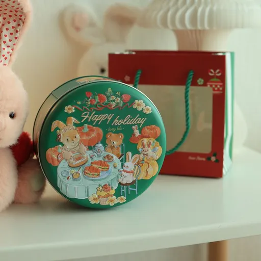 5PCS Cookie Tins with Lids for Gift Giving, Christmas Holiday Printed Round Metal Tins with Lids for Cookies, Candy, Food