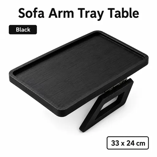 Bamboo Sofa Arm Tray Table, Clip-On Couch Armrest Table for Recliners and Armchairs, TV Dinner, Drink, Snack and Remote Holder, Black Rectangular, 13 x 9.4 Inch