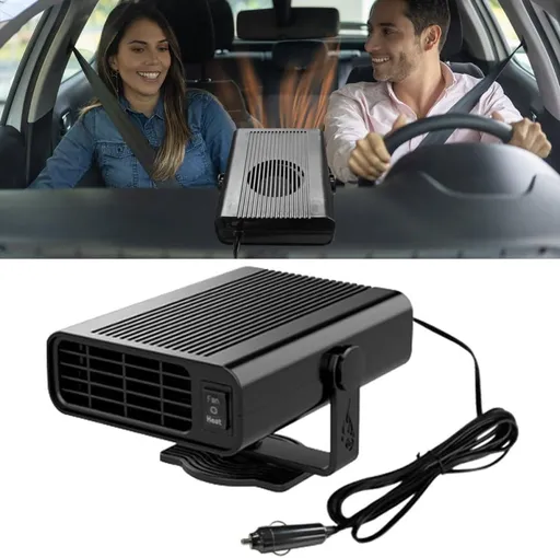 12V 200W Portable Car Heater and Fan 2-in-1 with 360° Rotation, Fast Defrosting and Windshield Demisting, Black