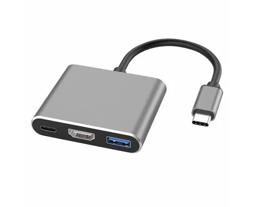 3 in 1 Portable Type-C Male to HDMI-compatible USB 3.0 Female Adapter Cable Converter Cord Black