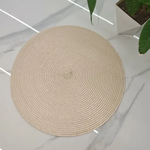 Round Handwoven Placemats 6 Pack Anti-Slip Heat-Resistant Multiple Colors Nordic Style Decorative Mat Beige