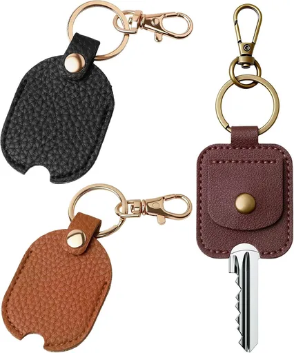 3PCS Leather Car Key Sleeve, PU Leather Keychain Protector, Broken Cars Key Loop Replacement, Smart Remote Protector Case, Vintage Car Keychains Loop Holder for Father's Day, Christmas, Birthday