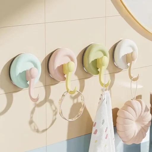 4 Pack Suction Cup Hooks Heavy-Duty No-Drill Reusable Bathroom Wall Organizer Pastel Colors