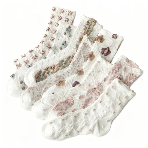 8 pairs of socks - retro women's socks - versatile mid-calf - 3D relief art fresh - women's stockings