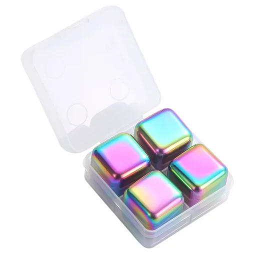 Metal Ice Cubes Stainless Steel Reusable Quick Chilling Clean Whiskey Stone with Ice Tong for Drink Beverage Colorful