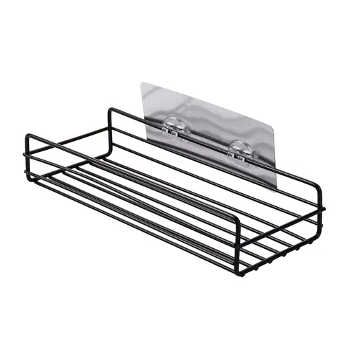 Simple Shower Shelf Wall Mounted Punch Free Toilet Hanging Basket Washstand Iron Shelf for Bathroom Black
