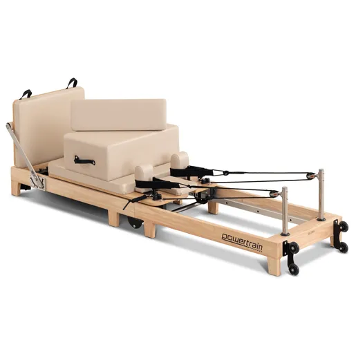 Powertrain Selina Foldable Oak Wood Pilates Reformer Machine with 5 Springs for Home Gym Workout Fitness Equipment