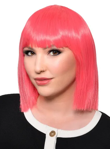 Short Strawberry Pink Heat Resistant Bob Fashion Wig with Fringe