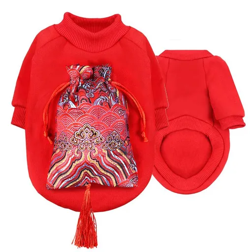 Pet Sweatshirt Polyester Tassel Wave Design Fubao wave tassel (red sweater) M