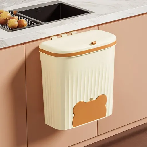 Hanging Trash Can With Lid, Small Under Sink Trash Can, Wall-Mounted Garbage Can For Kitchen Cabinet Door, Cupboard, Bathroom, Office