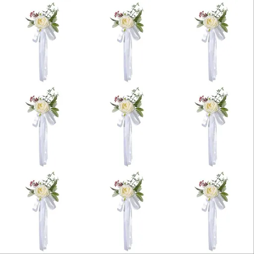 Wedding Aisle Decorations Artificial Flowers - Rose Chair Back Decor with Ribbons for Wedding Ceremony - Pew Flowers, Wedding Chair Decorations for Reception, Party & Photography Props