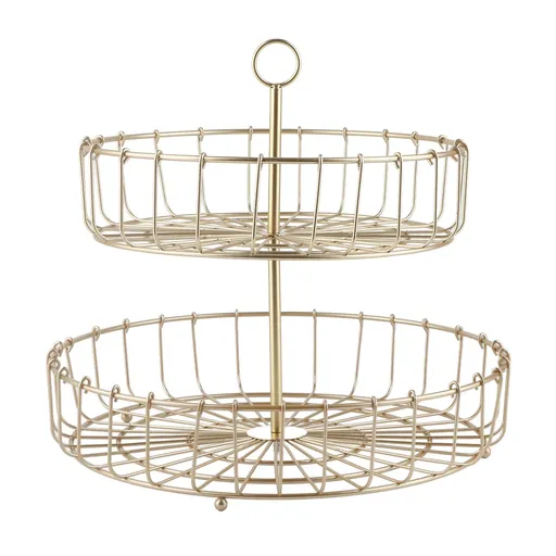 2 Tier Fruit Basket Iron Round Golden Nordic Household Snack Storage Tray for Party Desktop Kitchen