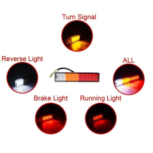 20-LED Truck Trailer Tail Light Turn Signal Reverse Brake Light, Stop Rear Flash Lamp Red-Amber-White Waterproof (Pack of 2)