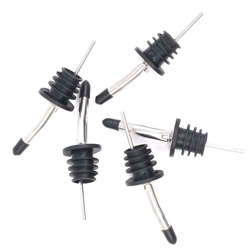 5 Pcs Stainless Steel Liquor Bottle Speed Pourers Tapered Spout with Rubber Dust Caps Perfect for Pubs, Clubs, Restaurants, Bars