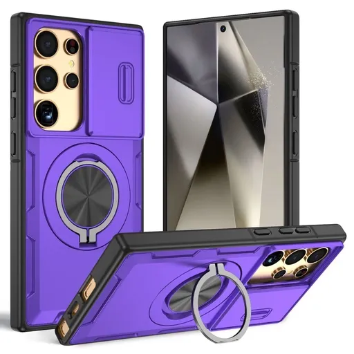 2-in-1 Magnetic Sliding Lens Case, Purple for Samsung S25Ultra