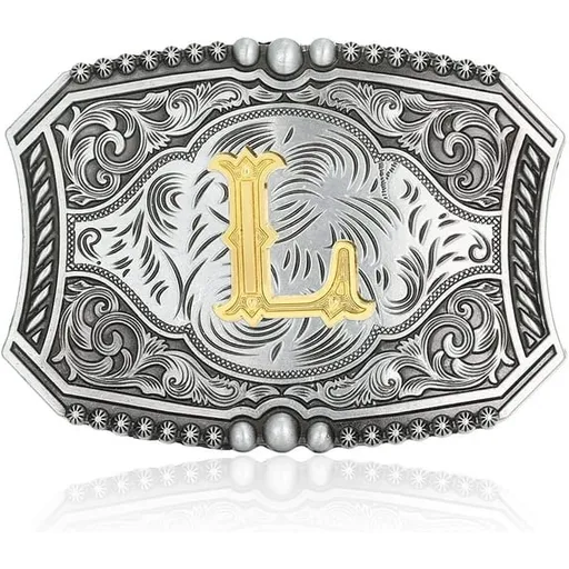 Men's American Western Belt Buckle Knight Vintage Initial Letters A to Z Alphabet Cowboy Rodeo Belt Buckle
