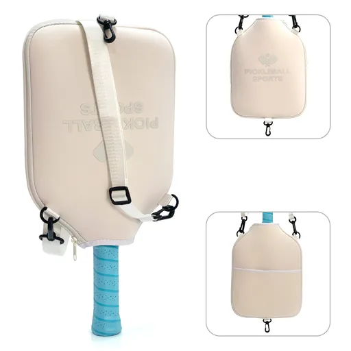 SA04 Beige Neoprene Pickleball Paddle Cover (racket not included) - Protective Crossbody Bag with Adjustable Shoulder Strap and Fence Hook - Universal Lightweight Paddle Case for All Skill Levels