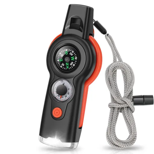 7-in-1 Emergency Survival Function Whistle, Outdoor Multifunctional Tool Safety Whistle with Lanyard, Ideal for Kayaking