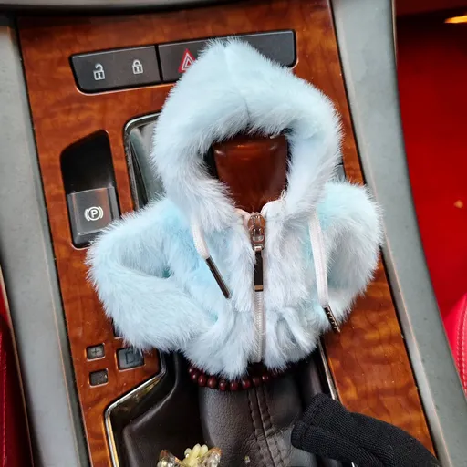 Jicheng Car Gear Shift Lever Cover Fabric Blue fur