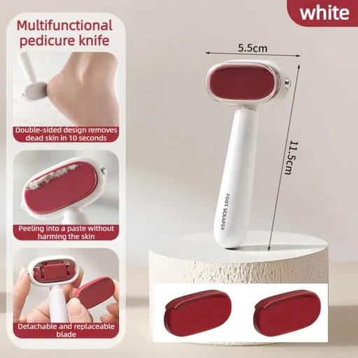 Dual-Sided Foot Scraper, Foot Callus Remover for Heels and Soles, Anti-Cut Pedicure Tool—White