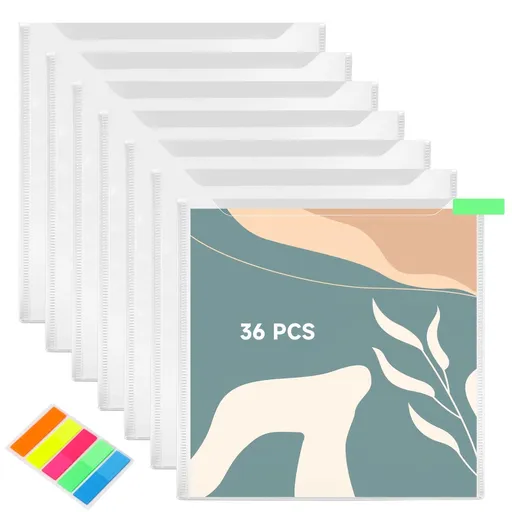 36PCS Paper Storage Organizer Set, Clear Plastic File Bags, 12.6" x 13" U-Shaped Opening for Scrapbook Papers