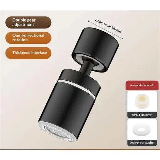 Faucet Aerator, 360° Swivel Kitchen Sink Aerator, 2-Flow Sink Sprayer Attachement, Faucet Replacement Part Female Thread - Matte Black