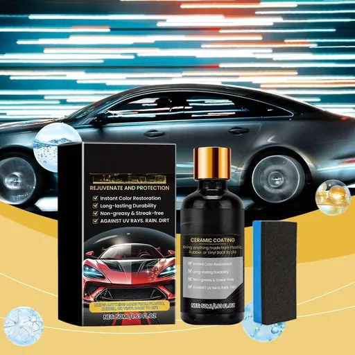 Car Plastic Restorer 50ml Ceramic Coating Trim Reviver With Foam Applicator Water Repellent Gloss Booster Faded Plastic Cleaner for Interior Exterior Trim Dashboard Door Panels Interior Door Trim