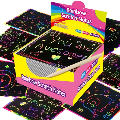 Scratch Art Kit Vibrant Rainbow Reveal 200 Sheets Mess-Free Creativity for Kids
