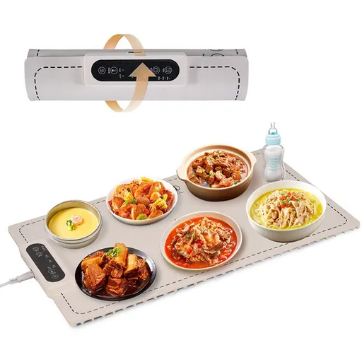 Electric Food Warming Mat with Adjustable Temperature Control Non-Slip Design 3 Heat Levels Rollable Silicone Heating Tray