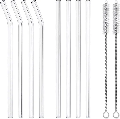10-Piece Reusable Glass Drinking Straws - 10" x 10 mm - Smoothie Straws for Milkshakes, Frozen Drinks, Smoothies, Bubble Tea - Environmentally Friendly