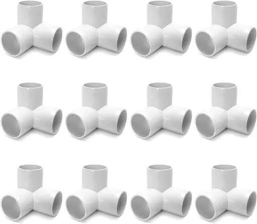 3 Way 1/2" Tee PVC Fitting Elbow,12Pack PVC Fitting Connector,Furniture Grade, for Building Furniture and PVC Structures, White