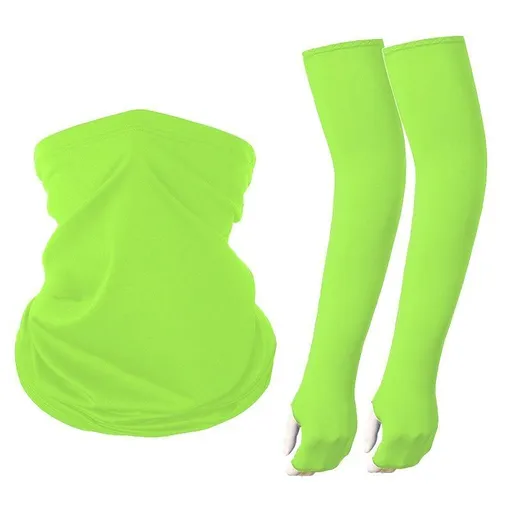 High‑Visibility Fluorescent Sun Protection Kit, Finger‑Exposed Ice Sleeves Glove Neck Gaiter, Improve Safety For Night Riding, Holiday Night Cycling Accessory, One Size, Fluorescent Green Mask, 2 Pcs